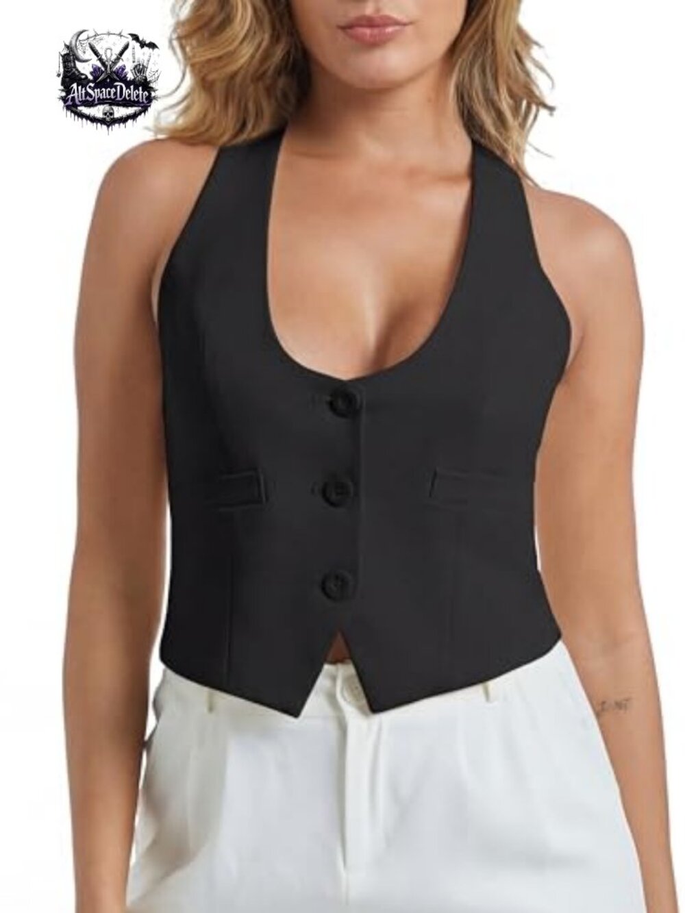 Women's Dressy Suit Vest Button Front Sleeveless Formal Workwear Top